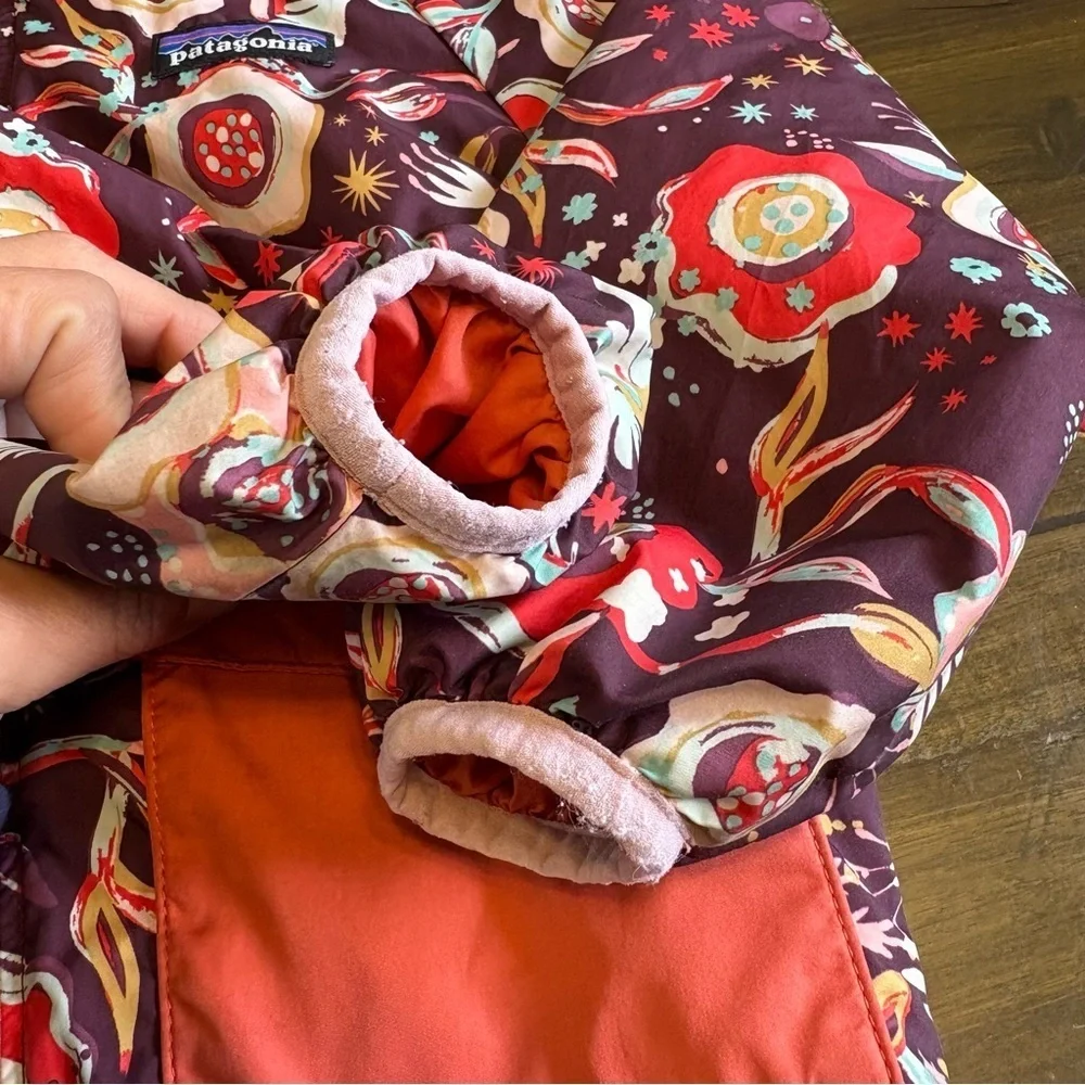 Patagonia Toddler Girls Jacket Floral Bird Pattern Hooded 2T Winter - Picture 2 of 6